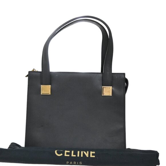 CELINE Logo Square Hand Bag Leather Black GHW Italy 30TA069 - Picture 1 of 16